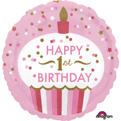 18" 1st Birthday Cupcake Girl Foil Balloons