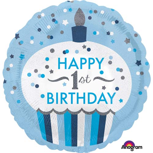 18" 1st Birthday Cupcake Boy Foil Balloons