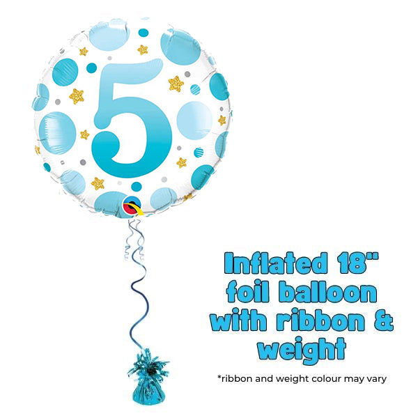 18" Age 5 Blue Dots Birthday Foil Balloon