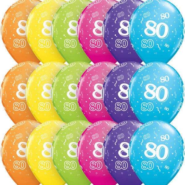 Age 80 Tropical Assorted Latex Balloons 6ct