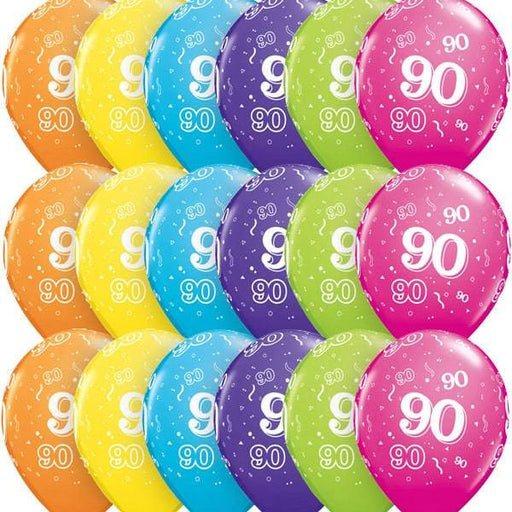 Age 90 Tropical Assorted Latex Balloons 6ct