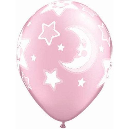 Baby Moon And Stars Pearl Pink Latex Balloons x25