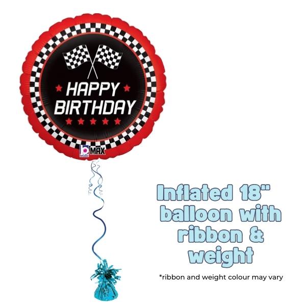 18" Happy Birthday Racing Flag Foil Balloon