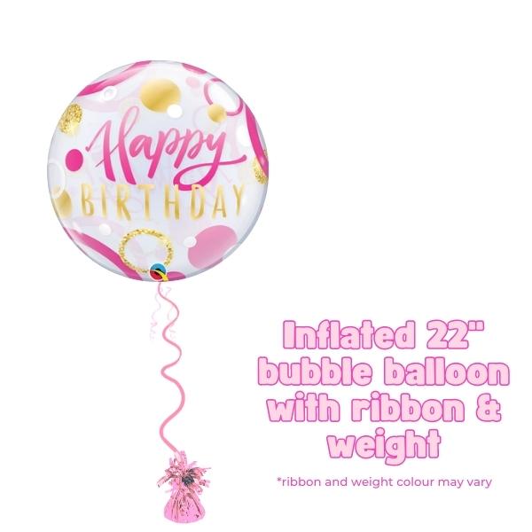 22" Birthday Pink And Gold Dots Bubble Balloon
