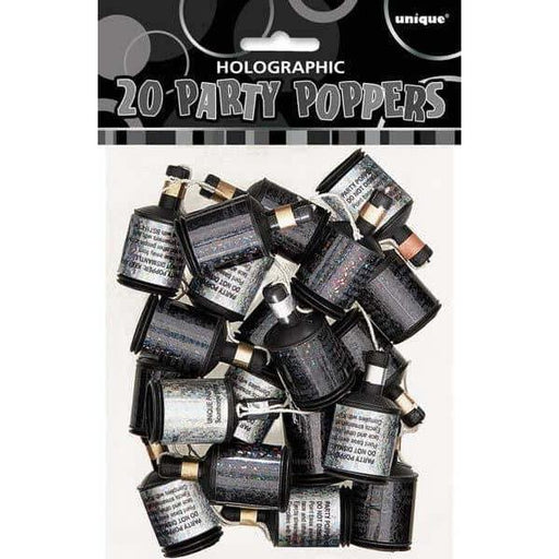 Black And Silver Holographic Party Poppers 60ct