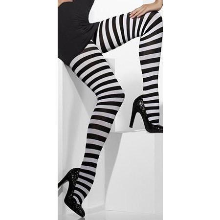 Black And White Striped Opaque Tights