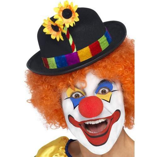 Black Clown Bowler Hat With Flowers