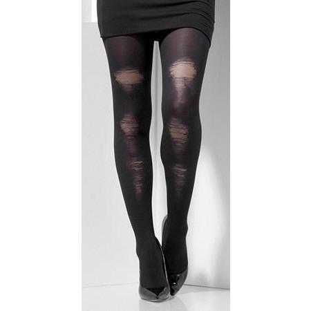 Black Distressed Opaque Tights