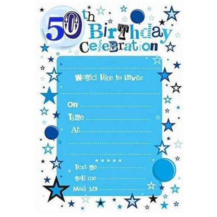 Blue 50th Birthday Celebration Party Invitations