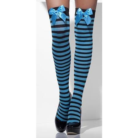 Blue And Black Striped Opaque Hold Ups