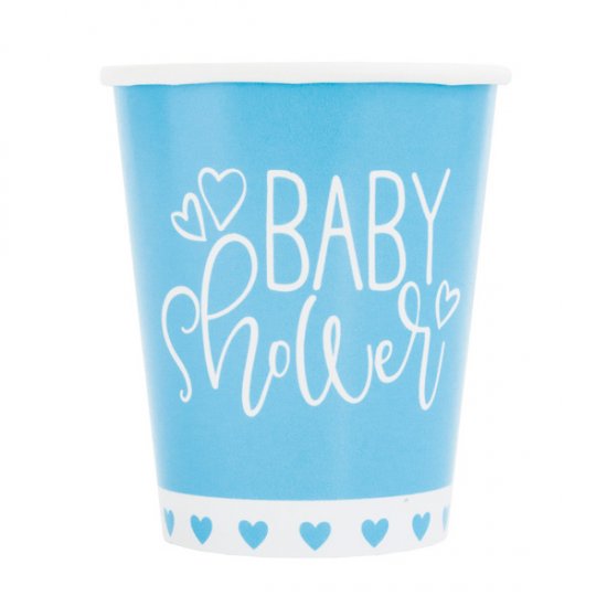 9oz Blue Baby Shower Hearts Paper Cups 8pk