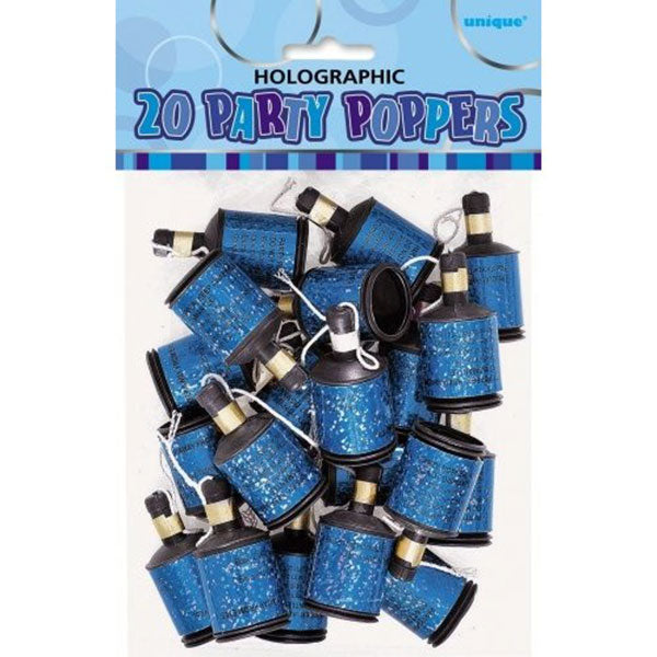 Blue Holographic Party Poppers 20ct
