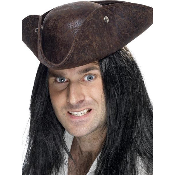 Pirate Tricorn Broken Leather Look Hat