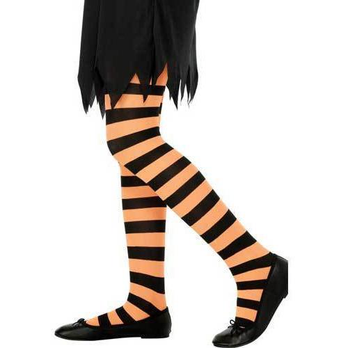 Childs Orange and Black Striped Tights