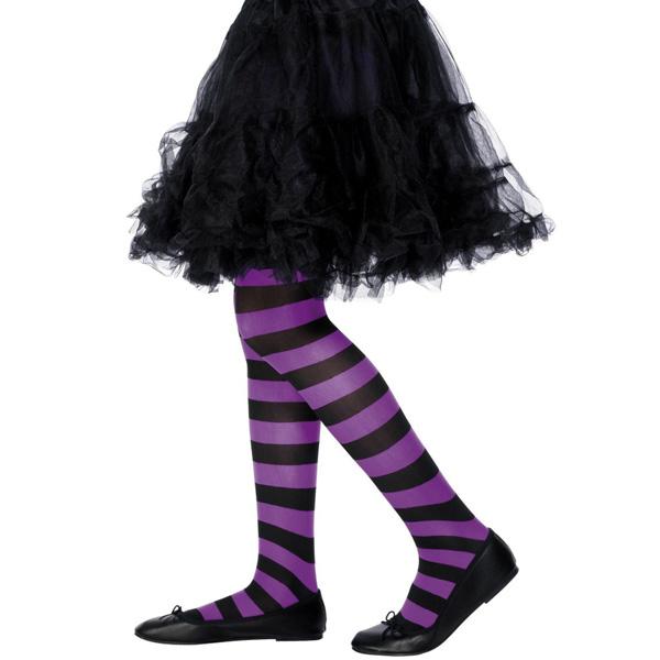 Child's Purple And Black Striped Tights