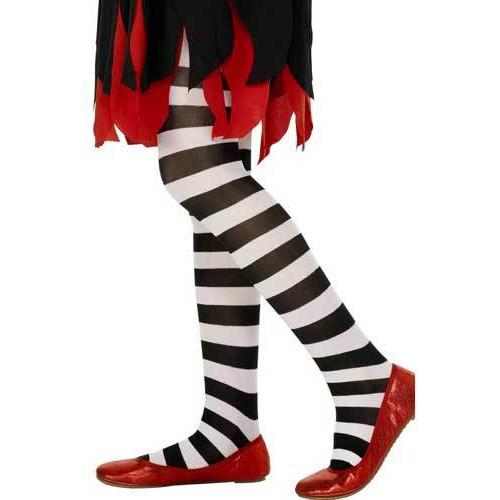 Child's White And Black Striped Tights