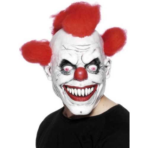 Clown Mask White and Red with Hair