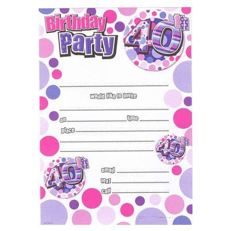 Pink 40th Birthday Party Invitation