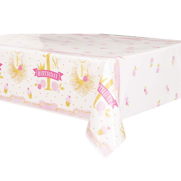 Gold And Pink 1st Birthday Tablecover 1pk