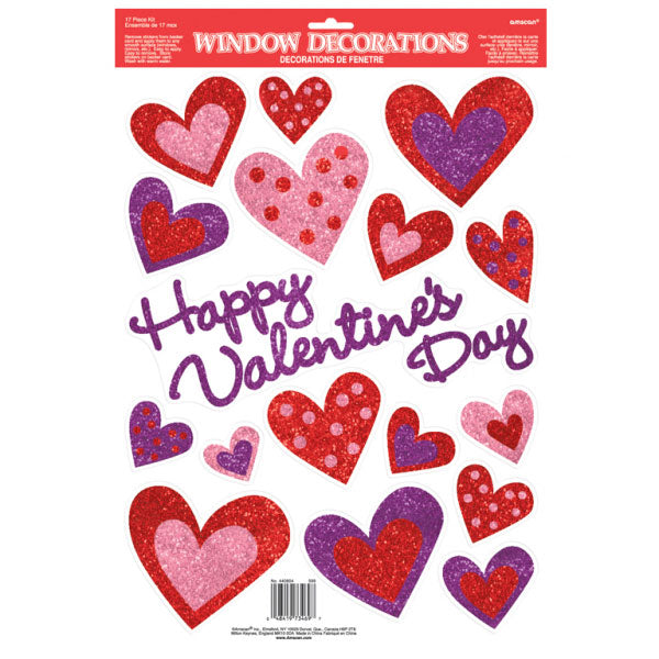 Happy Valentines Day Glitter Window Decorations