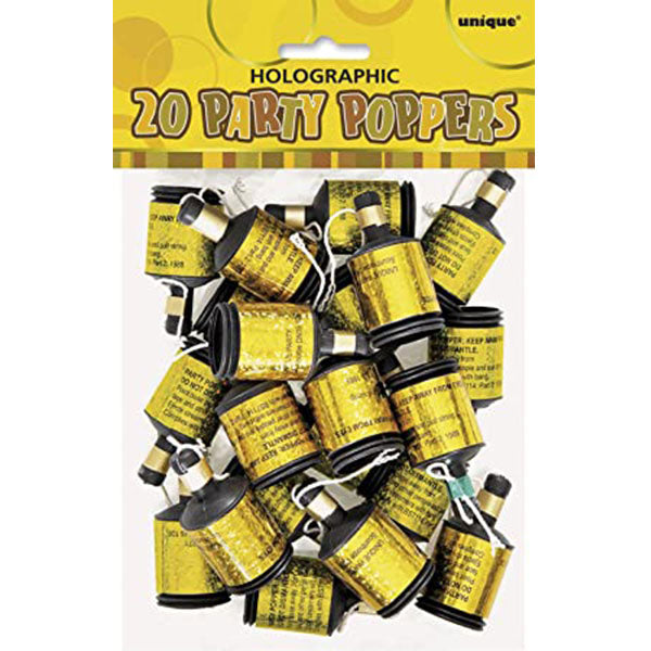 Gold Holographic Party Poppers 20ct