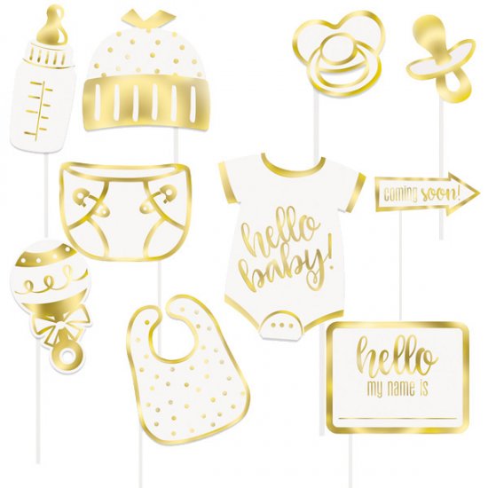 Hello Baby Gold Photo Props 10pk