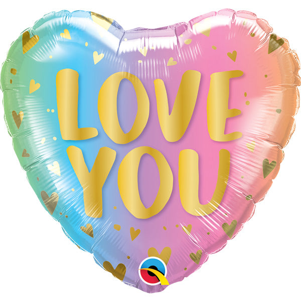 18" Love You Pastel Ombre & Hearts Foil Balloon