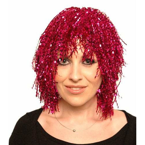 Pink Crimped Tinsel Wig