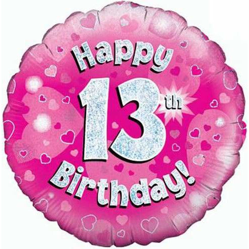 Happy 13th Birthday Pink Holographic Foil Balloon