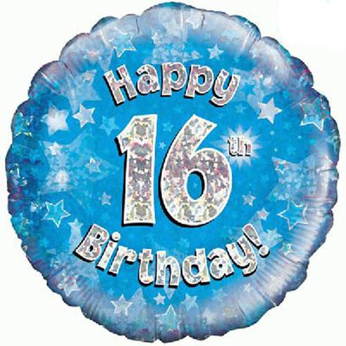 Happy 16th Birthday Blue Holographic Foil Balloon