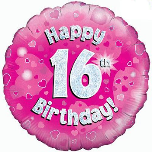 Happy 16th Birthday Pink Holographic Foil Balloon