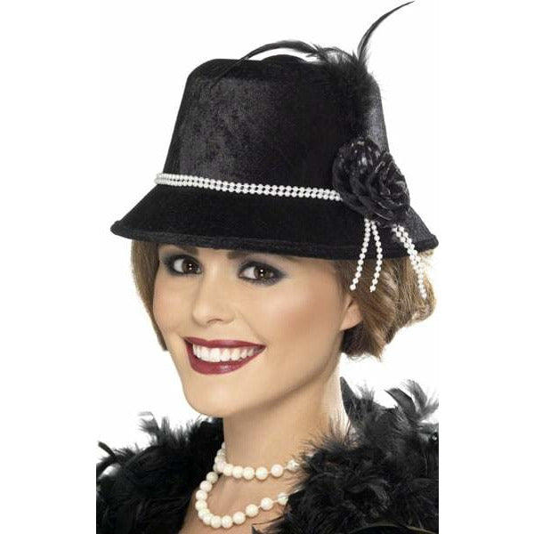Ladies 1920s Black Hat