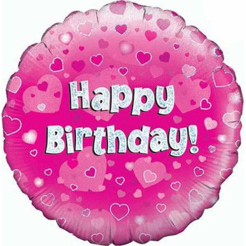Happy Birthday Pink Holographic Foil Balloon