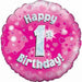 Happy 1st Birthday Pink Holographic Foil Balloon
