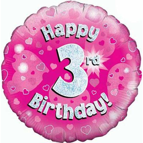 Happy 3rd Birthday Pink Holographic Foil Balloon