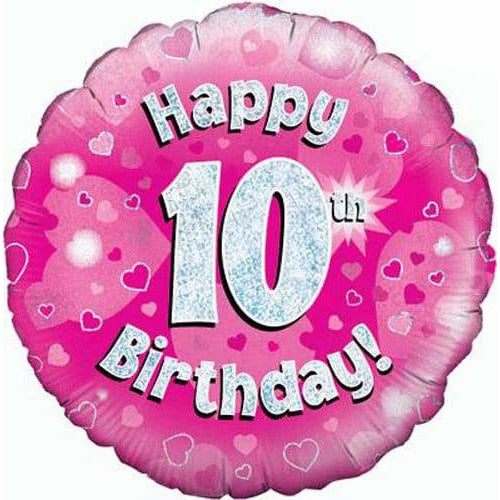 Happy 10th Birthday Pink Holographic Foil Balloon