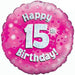 Happy 15th Birthday Pink Holographic Foil Balloon