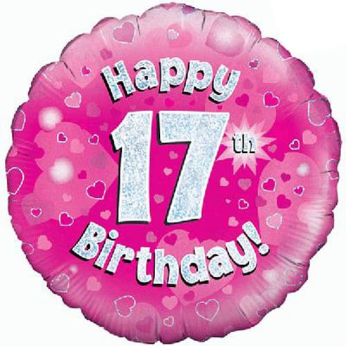 Happy 17th Birthday Pink Holographic Foil Balloon