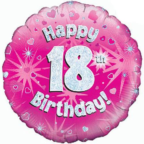 Happy 18th Birthday Pink Holographic Foil Balloon