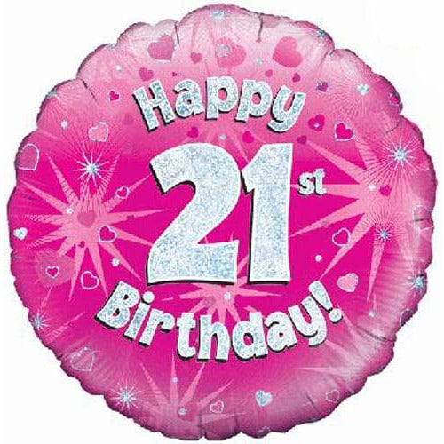 Happy 21st Birthday Pink Holographic Foil Balloon