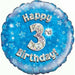Happy 3rd Birthday Blue Holographic Foil Balloon