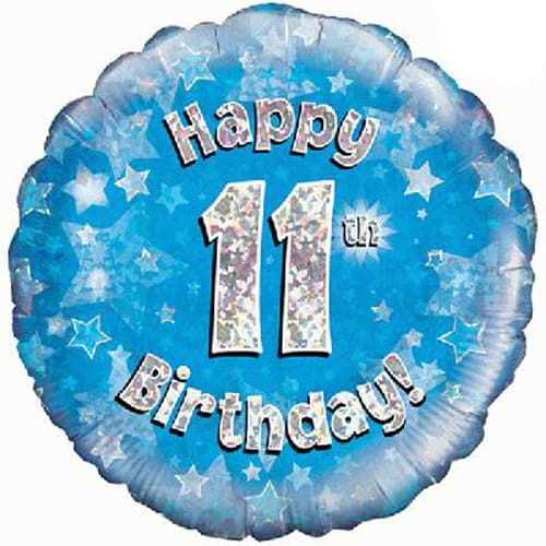 Happy 11th Birthday Blue Holographic Foil Balloon