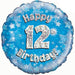 Happy 12th Birthday Blue Holographic Foil Balloon