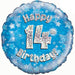 Happy 14th Birthday Blue Holographic Foil Balloon