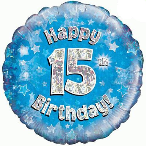 Happy 15th Birthday Blue Holographic Foil Balloon