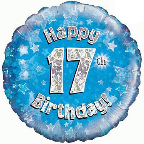 Happy 17th Birthday Blue Holographic Foil Balloon