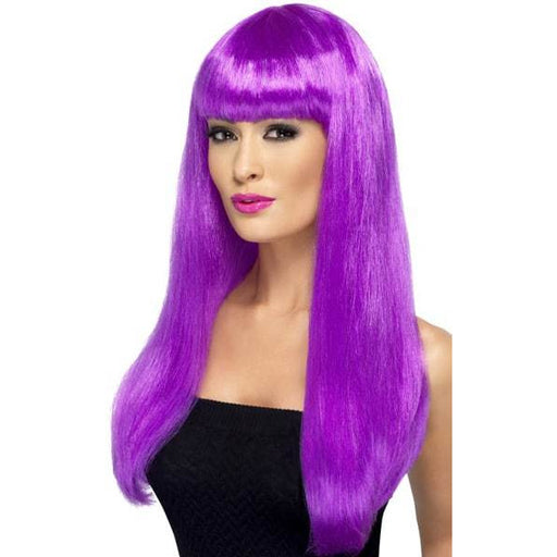 Long Purple Straight Wigs With Fringe