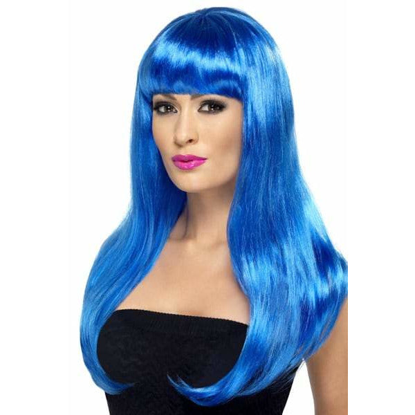 Long Blue Straight Wigs With Fringe
