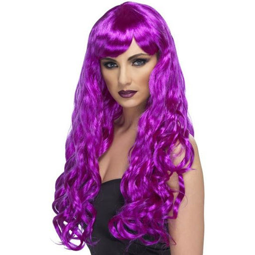 Long Purple Curly Wigs With Fringe