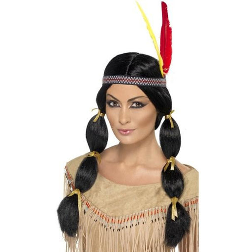 Ladies Black Indian Wig With Pigtails